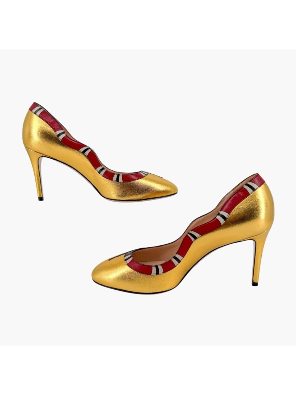 Gucci Yoko Snake Gold Metallic Leather Pumps High Heels Shoes Size 38.5 US 8.5 - Picture 12 of 16